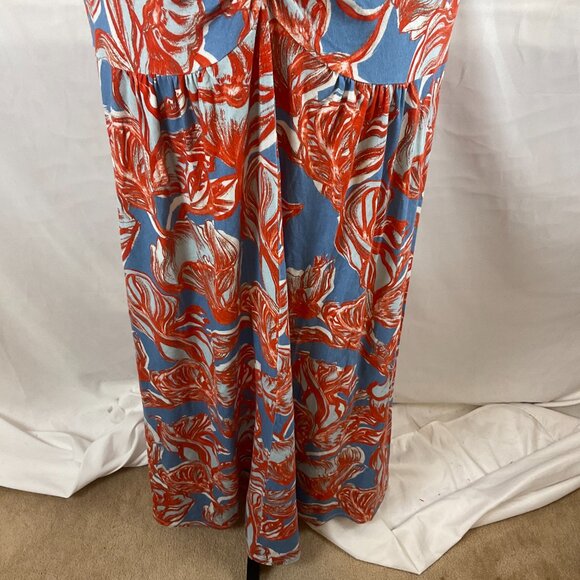 Soft Surroundings Maxi Dress 3X Blue Orange-Red White Floral V-Neck Twist Detail - Picture 5 of 13